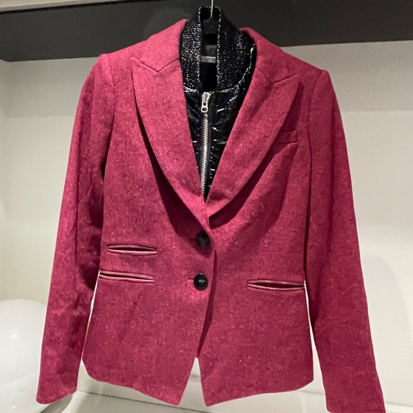 $698 Veronica Beard Somner Dickey Jacket elbow patches Azalea Oxblood pink sz 0 - Picture 15 of 16